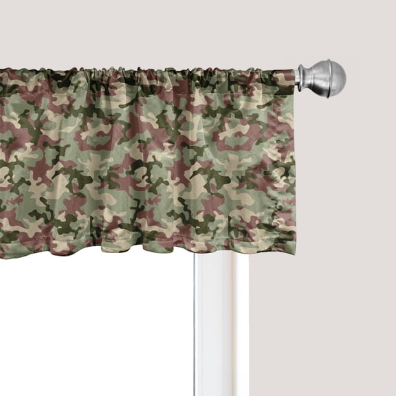 Ambesonne Camo Window Valance, Pattern in Forest Colors, 54" X 12", Dark Green Army Green