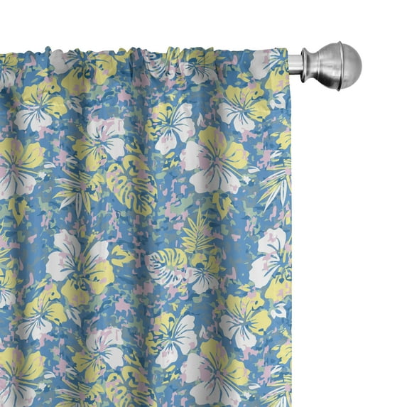 Ambesonne Camouflage 4-Panel Curtains, Hawaiian Foliage Nature, 56"x95", Blue Yellow Pink