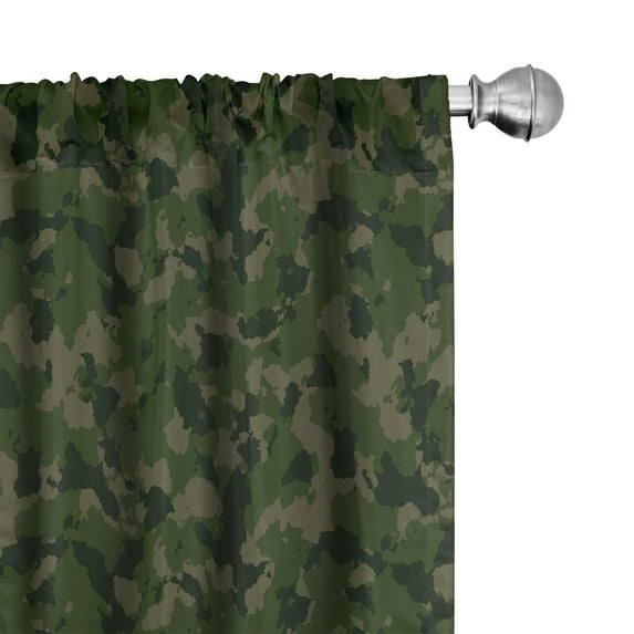 Ambesonne Camouflage Window Curtains, Simplistic Woodland Camo, Each 28" W x 95" L, Evergreen Dark Sepia