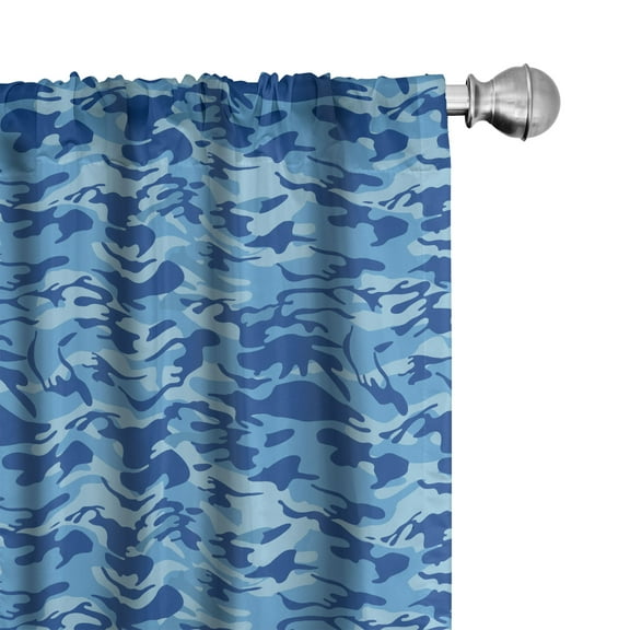Ambesonne Camouflage Curtains, Aquatic Abstract, Pair of 28"x95", Pale Blue Navy Blue