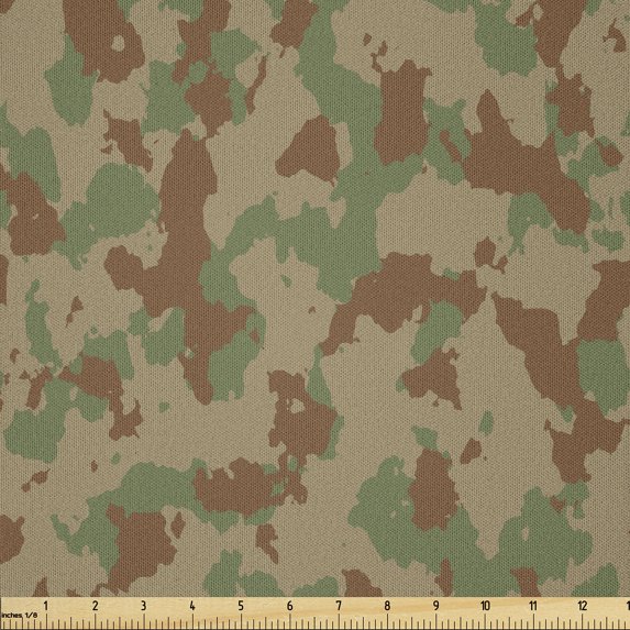 Ambesonne Camouflage Fabric by the Yard Microfiber, Classic Tricolor Camo, 1 Yard, Reseda Green Dark Tan