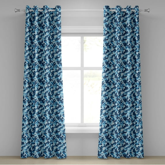 Ambesonne Camouflage Grommet Curtain, Blue Toned Design, 50" x 108", Blue Coconut