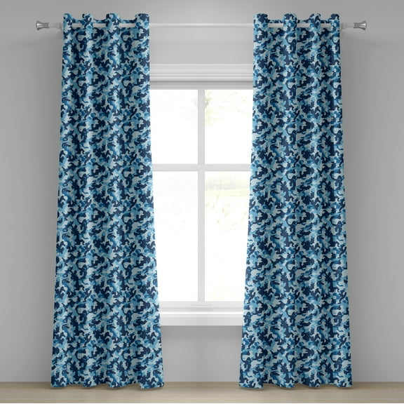 Ambesonne Camouflage Grommet Curtain, Blue Toned Design, 50" x 84", Blue Coconut