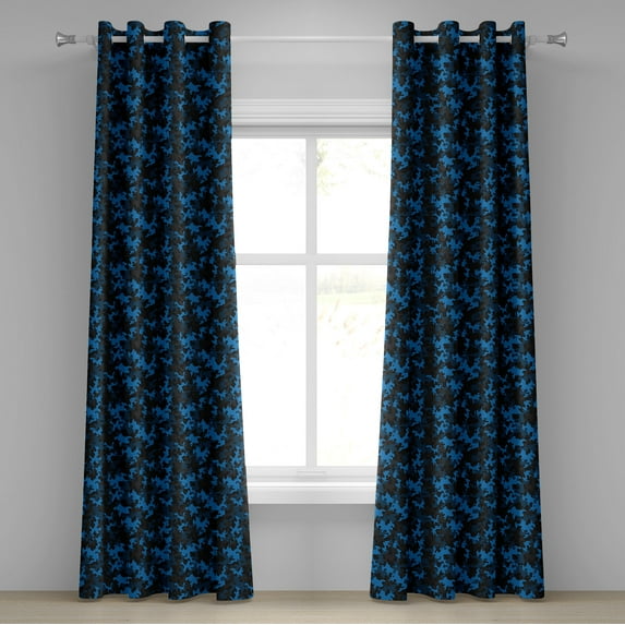 Ambesonne Camouflage Grommet Curtain, Dark Tones Hiding, 50" x 120", Army Green Black and Blue