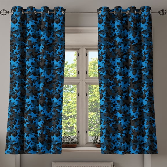 Ambesonne Camouflage Grommet Curtain, Dark Tones Hiding, 50" x 54", Army Green Black and Blue