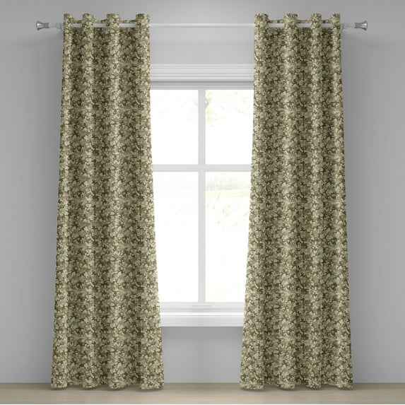 Ambesonne Camouflage Grommet Curtain, Faded Colors Classic, 50" x 108", Khaki Olive Green