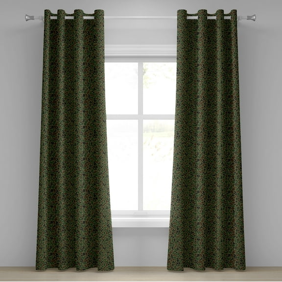 Ambesonne Camouflage Grommet Curtain, Green Forest Motif, 50" x 120", Green Brown Black