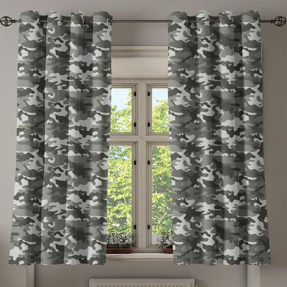 Ambesonne Camouflage Grommet Curtain, Grey Color Shades, 50" x 54", Grey Coconut