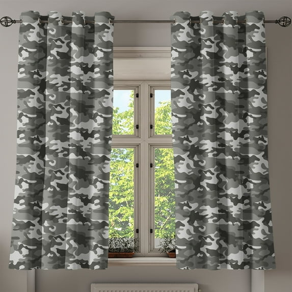 Ambesonne Camouflage Grommet Curtain, Grey Color Shades, 50" x 63", Grey Coconut