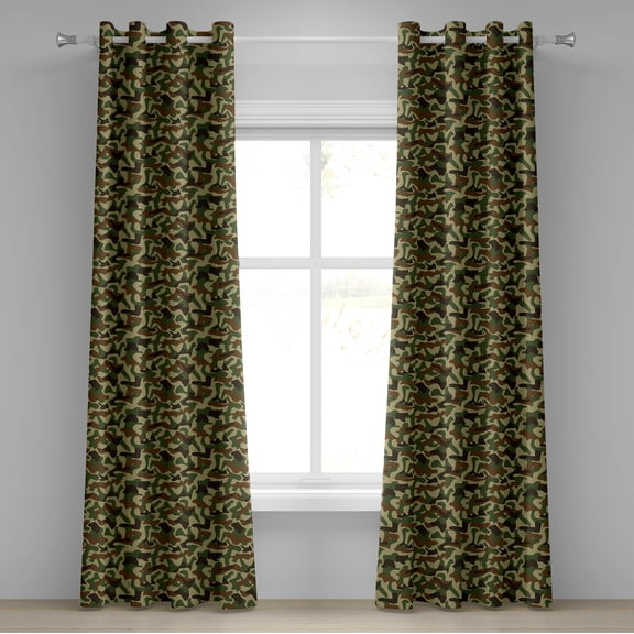 Ambesonne Camouflage Grommet Curtain, Hunter in Forest, 50" x 96", Green Brown Khaki