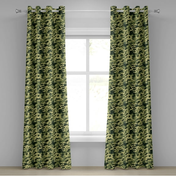 Ambesonne Camouflage Grommet Curtain, Pale Clothing Motif, 50" x 72", Green Yellow