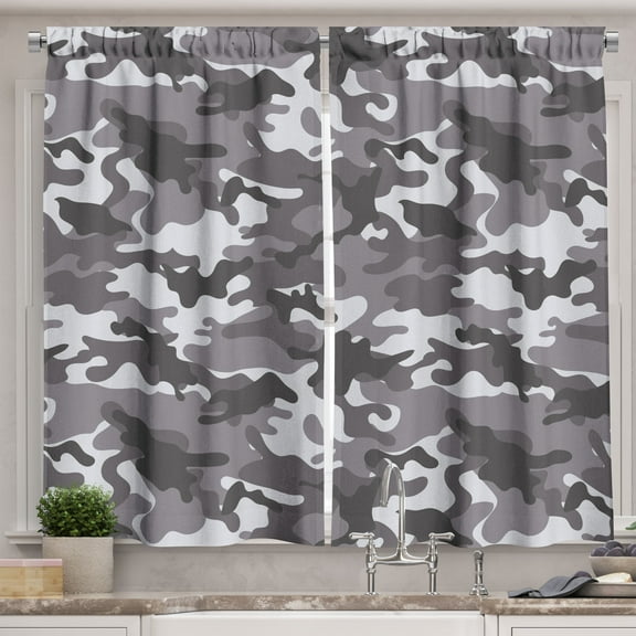 Ambesonne Camouflage Kitchen Curtains, Grey Color Shades, 55"x45", Grey Coconut