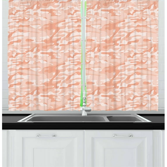 Ambesonne Camouflage Kitchen Curtains, Soft Peach Tones, 55"x39", Salmon Peach