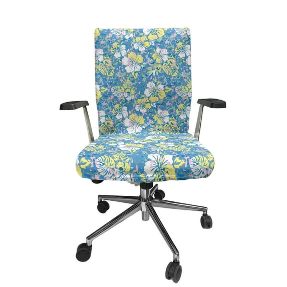 Ambesonne Camouflage Office Chair Cover Stretchable High Back, Hawaiian Foliage Nature, Blue Yellow Pink