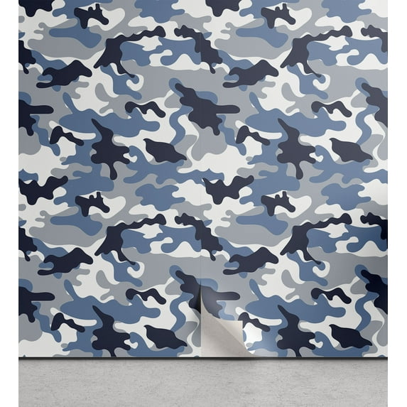 Ambesonne Camouflage Peel & Stick Wallpaper for Home, Soft Colors Design, 13"x72", Slate Blue Indigo Grey