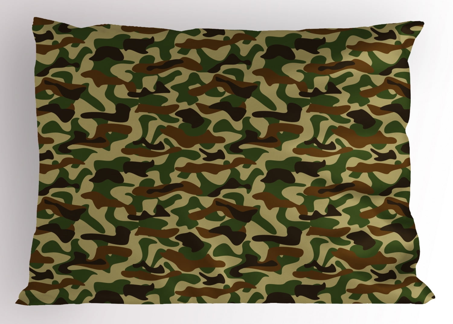 King Size Green Brown Camouflage Polyester Pillow Sham
