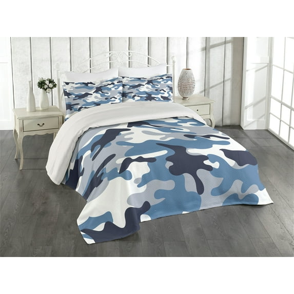 Ambesonne Camouflage Quilted Coverlet 2 Pcs, Soft Colors Design, Twin Size, Slate Blue Indigo Grey