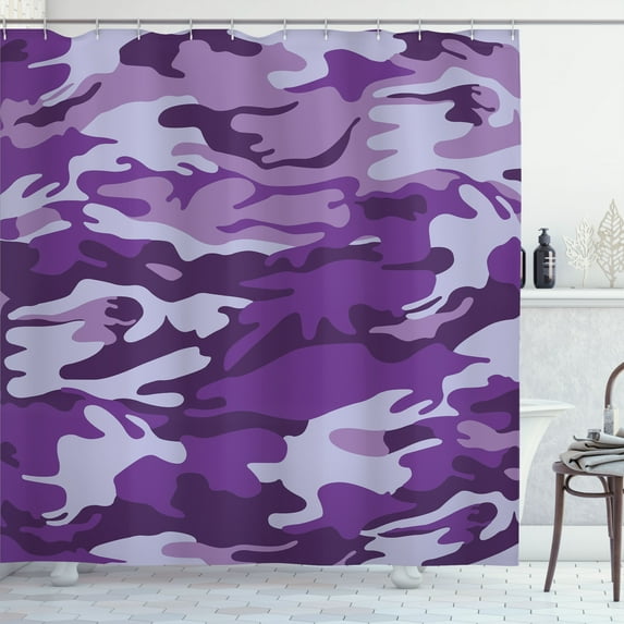 Ambesonne Camouflage Shower Curtain, Purple Toned Waves, 69"Wx70"L, Purple Pale Grey