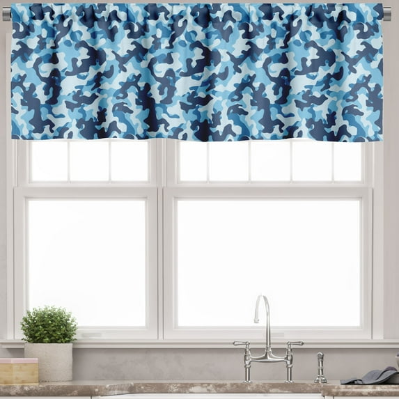 Ambesonne Camouflage Valance Pack of 2, Blue Toned Design, 42"X18", Blue Coconut
