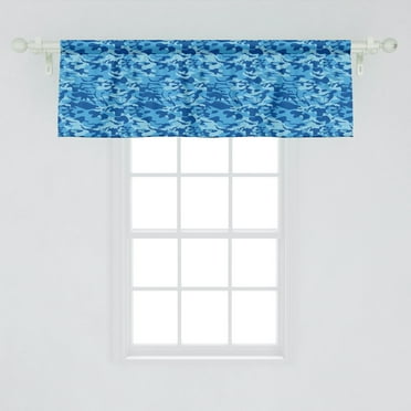 Ambesonne Camouflage Window Valance, Abstract Camouflage Costume Concealment from the Enemy Hiding Pattern, Curtain Valance for Kitchen Bedroom Decor with Rod Pocket, 54" X 18", Pale Blue Navy Blue
