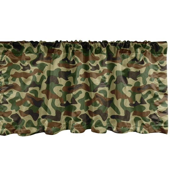 Ambesonne Camouflage Window Valance, Hunter in Forest, 54" X 12", Green Brown Khaki