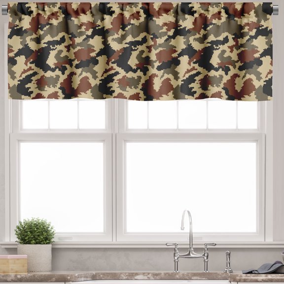Ambesonne Camouflage Window Valance, Pixel Art Abstract, 54" X 12", Brown Black Sepia