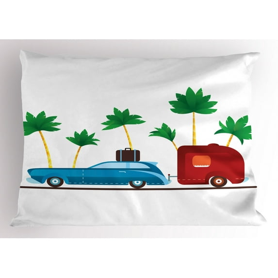 Ambesonne Camper Pillow Sham, Exotic Travel Theme, 26" X 20", Multicolor