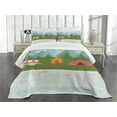 thumbnail image 1 of Ambesonne Camper Quilted Bedspread Set 3 Pcs, Cartoon Caravan Tent, Queen Size, Multicolor, 1 of 5