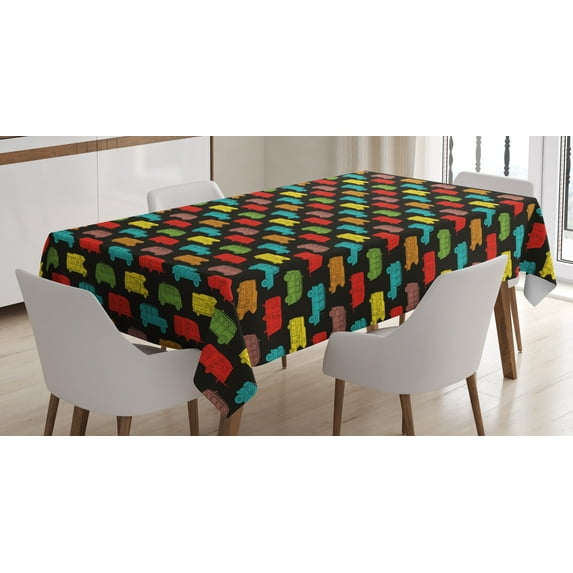 Ambesonne Camper Tablecloth Rectangular Table Cover, Colorful Van Bus Trailer, 60"x90", Multicolor
