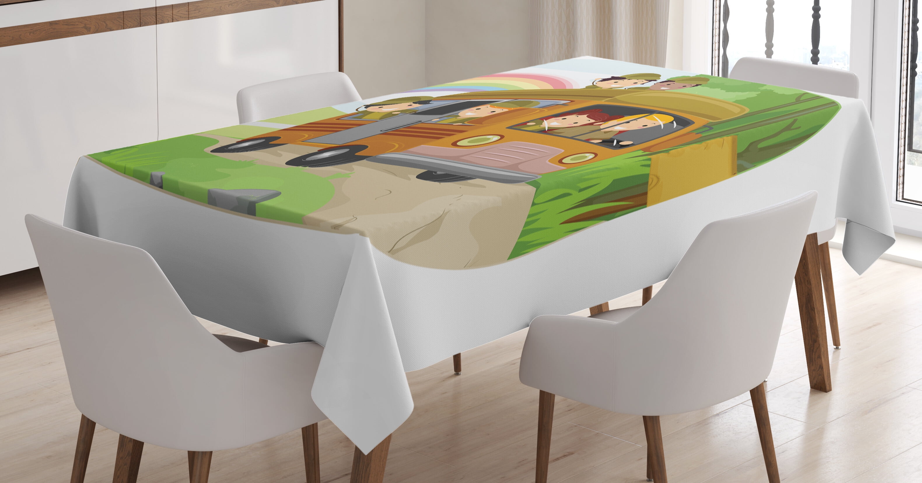 Ambesonne Camper Tablecloth Rectangular Table Cover, Scouts Activities