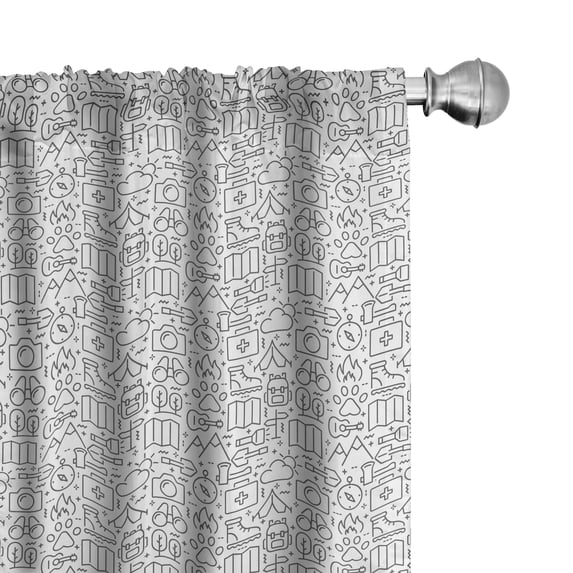 Ambesonne Camping Window Curtains, Wildlife and Outdoor Items, Each 28" W x 63" L, White and Grey