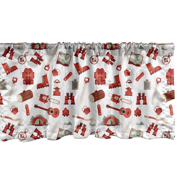 Ambesonne Camping Valance Pack of 2, Lumberjack Outdoor Activity, 54"X12", White Vermilion and Brown