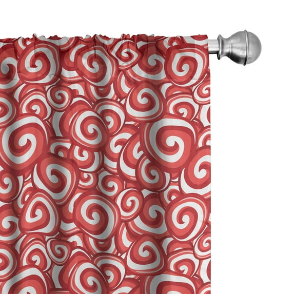Ambesonne Candy Window Curtains, Spiral Doodles, Each 28" W x 95" L, Coral Ruby White