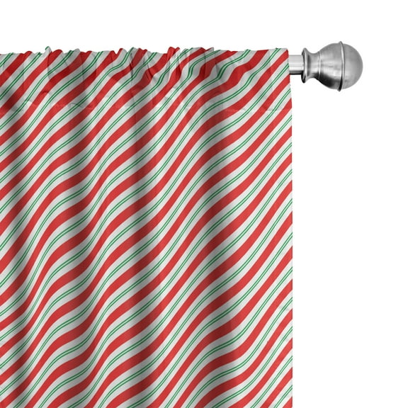 Ambesonne Candy Cane Curtains, Bicolor Stripes, Pair of 28"x84", Red Fern Green White