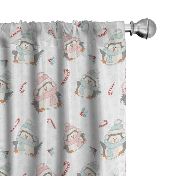 Ambesonne Candy Cane Curtains, Christmas Penguins, Pair of 28"x95", Multicolor