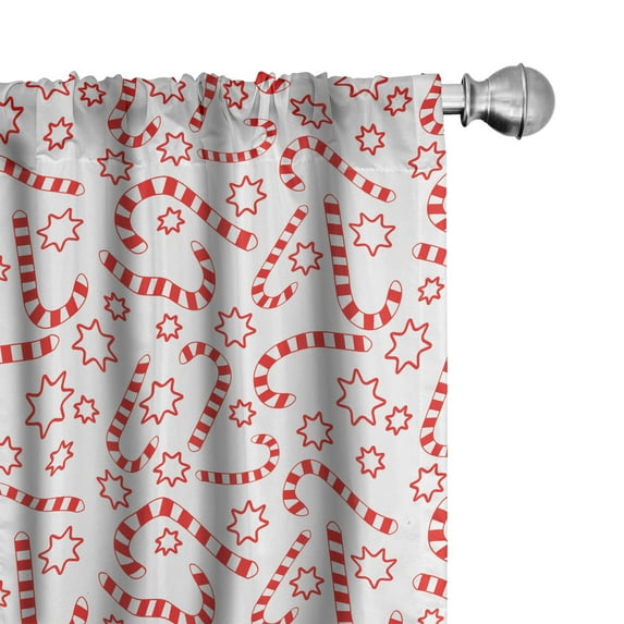 Ambesonne Candy Cane Curtains, Xmas Theme Stars, Pair of 28"x84", Vermilion White