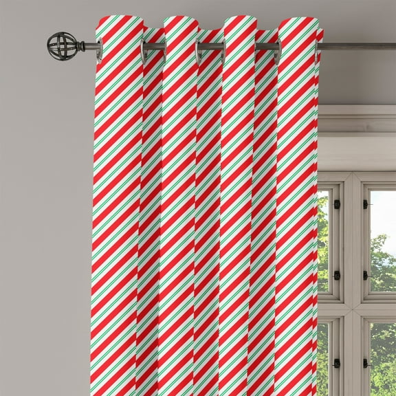 Ambesonne Candy Cane Grommet Curtain Single Panel, Bicolor Stripes, 50"x60", Red Fern Green White