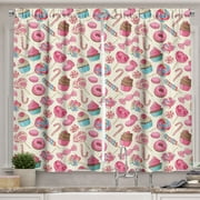 Ambesonne Candy Cane Kitchen Curtains, Yummy Food on Dots, 55"x39", Multicolor