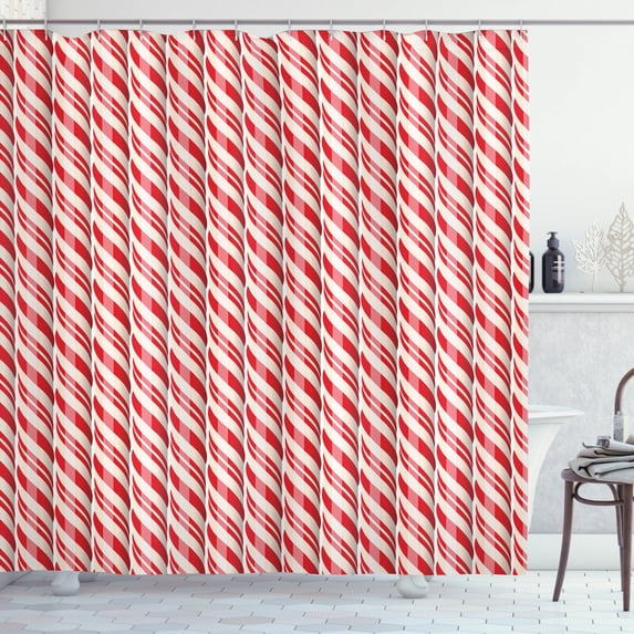 Ambesonne Candy Cane Shower Curtain, Red Christmas Sweets, 69"Wx75"L, Red Cream