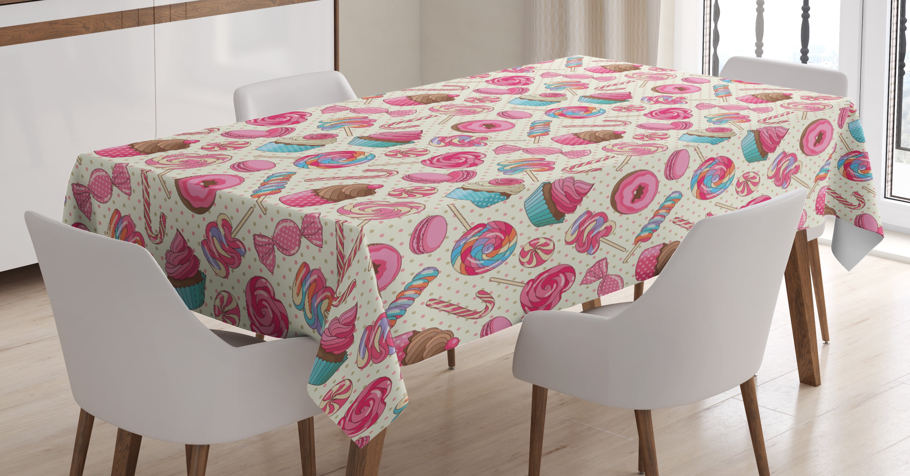 Ambesonne Candy Cane Tablecloth Rectangular Table Cover, Yummy Food on ...