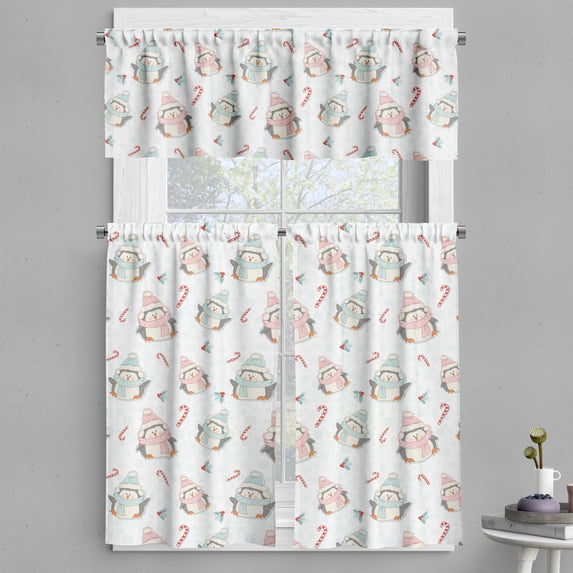 Ambesonne Candy Cane Valance & Curtain, Christmas Penguins, 55"x36", Multicolor
