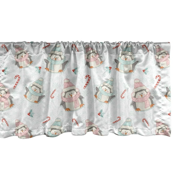 Ambesonne Candy Cane Window Valance, Christmas Penguins, 54" X 18", Multicolor