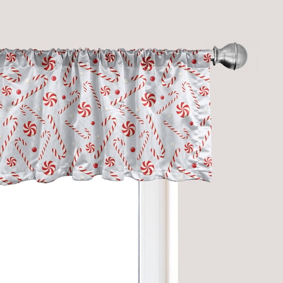 Ambesonne Candy Cane Window Valance, Holiday Food, 54" X 18", Red White Coconut
