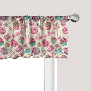 Ambesonne Candy Cane Window Valance, Yummy Food on Dots, 54" X 18", Multicolor