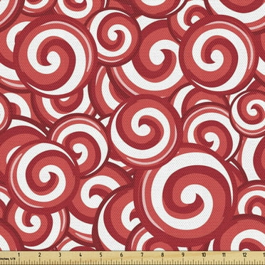 Ambesonne Candy Fabric by the Yard Upholstery, Spiral Doodles, 2 Yards, Coral Ruby White
