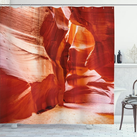 Ambesonne Canyon Shower Curtain, Photo of Arizona Cave USA, 69"Wx75"L, Vermilion Burnt Sienna
