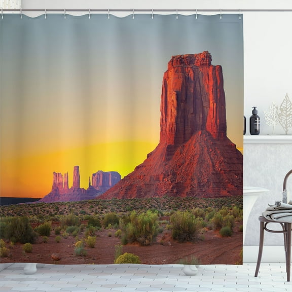 Ambesonne Canyon Shower Curtain, Sunset at Valley Nature, 69"Wx70"L, Red Yellow