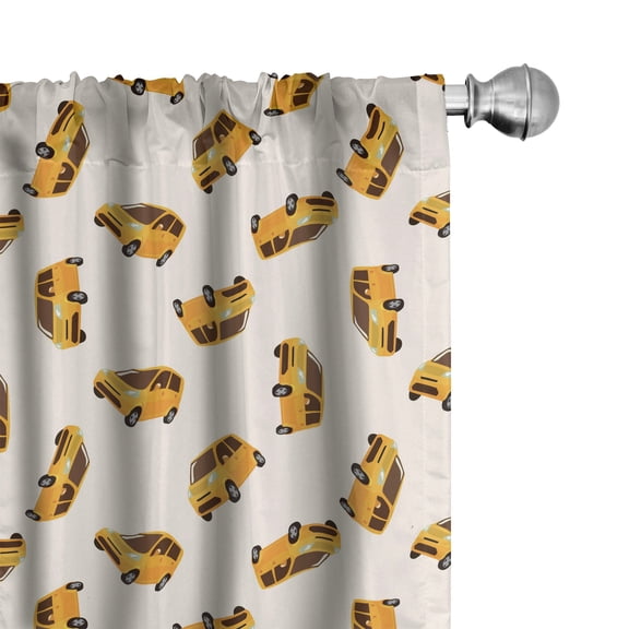 Ambesonne Car Window Curtains, Cartoon Automobiles Boys, Each 28" W x 63" L, Marigold Brown Black