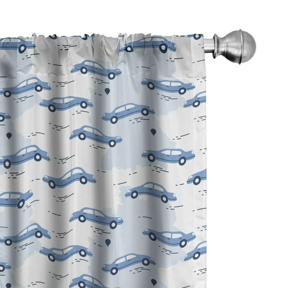 Ambesonne Car Window Curtains, Map with Monochrome Autos Art, Each 28" W x 63" L, Deep Sky Blue White