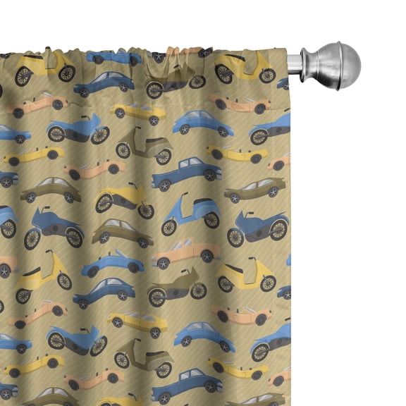Ambesonne Car Curtains, Automobiles Motorbikes Pattern, Pair of 28"x84", Mustard and Deep Sky Blue
